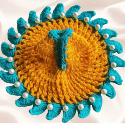 yellow and sky blue pearl dress