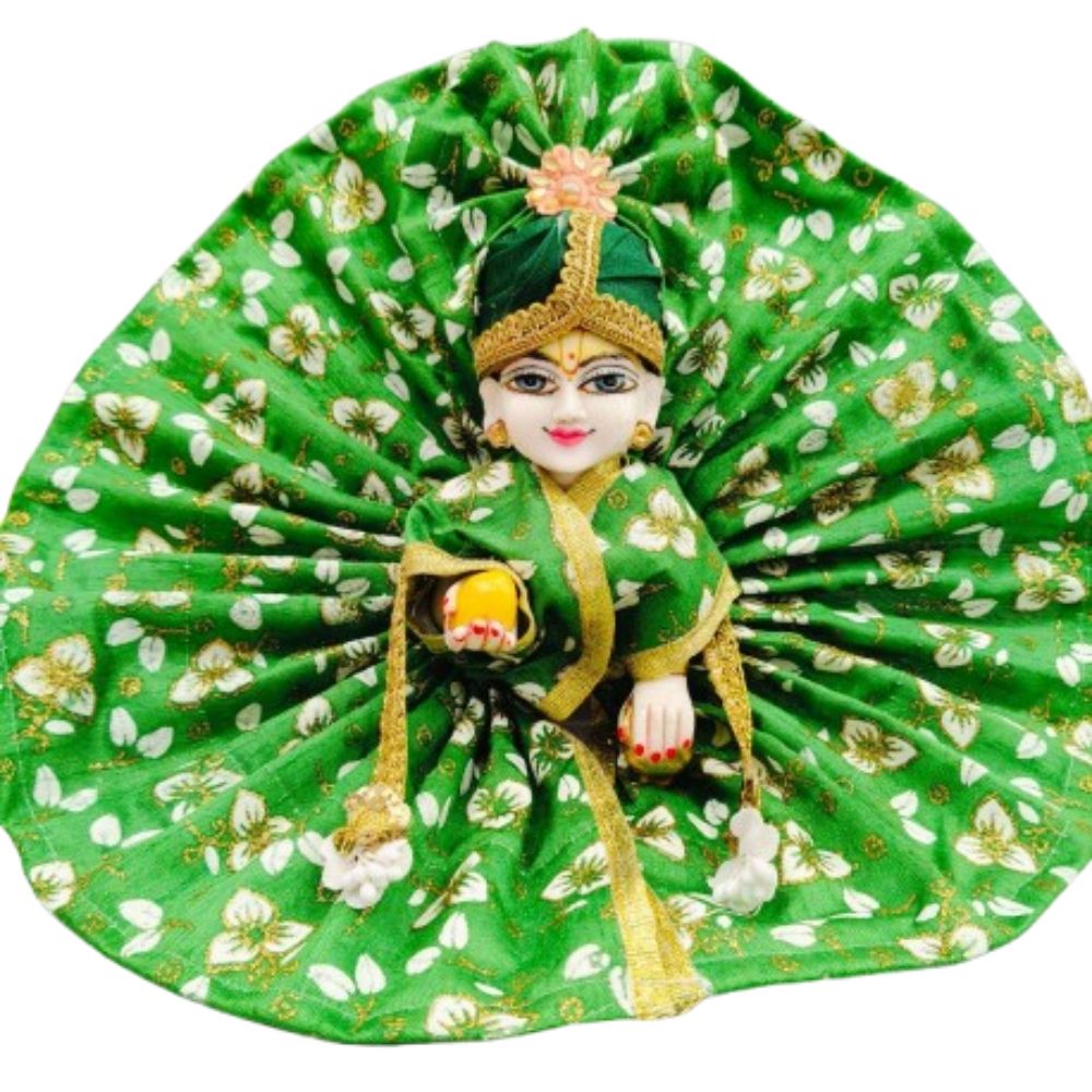 Laddu Gopal Summer Poshak with Pagdi - Kanha Ji Cotton Poshak in Floral Print 6 Colors (Size 2,4,5,6) - Image 6