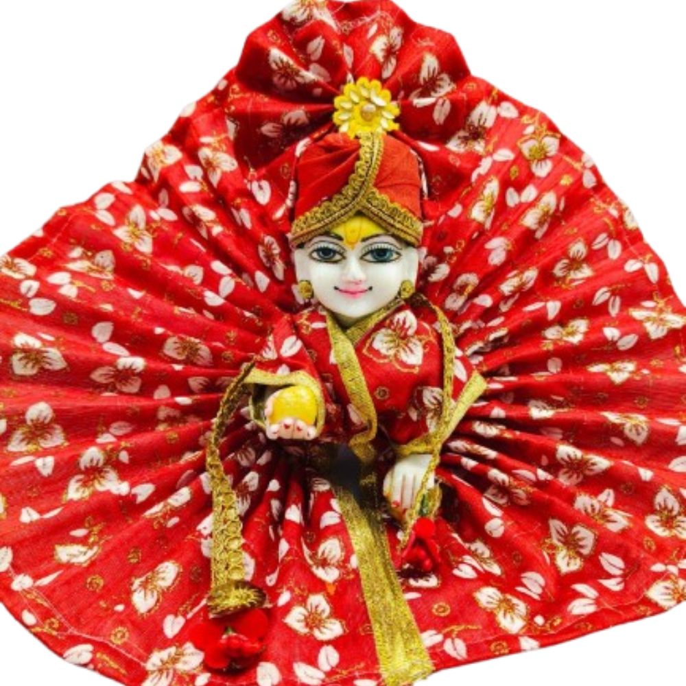 Laddu Gopal Summer Poshak with Pagdi - Kanha Ji Cotton Poshak in Floral Print 6 Colors (Size 2,4,5,6) - Image 4